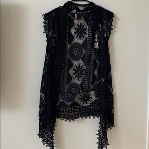 Black lace sleeveless cardigan